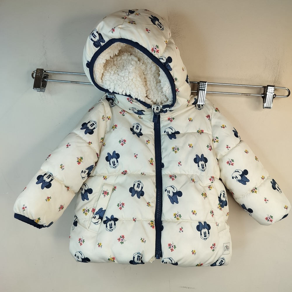 Gap x‎ Disney Puffer Jacket 12-18M Minnie Mouse Reversible Sherpa Fleece Hooded